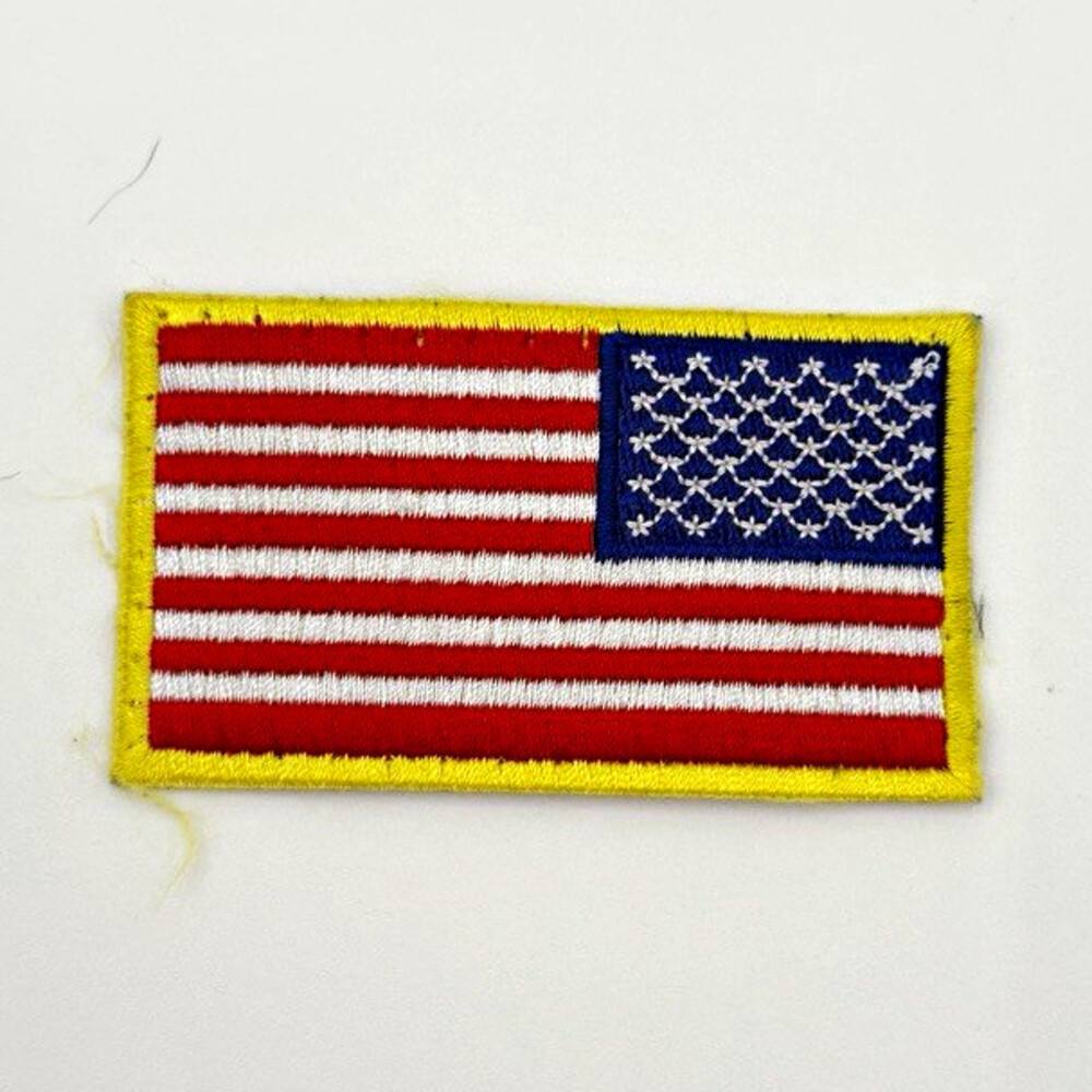 Embroidered USA American Flag Sewing Patch Red White Blue Yellow Border